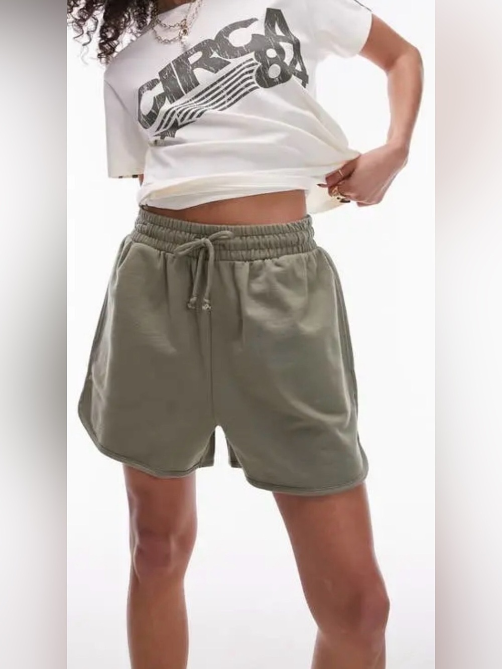 Topshop Khaki Fleece Drawstring Sweat Shorts - Women's Size Medium (US 8-10)